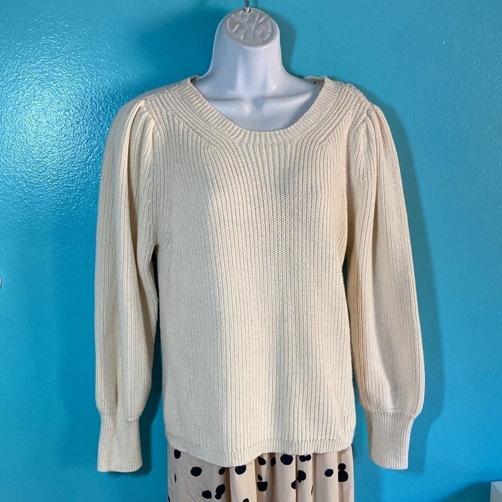 Apiece Apart Womens Size M Ecru Chunky Knit Pullover Sweater Puff Shoulder
